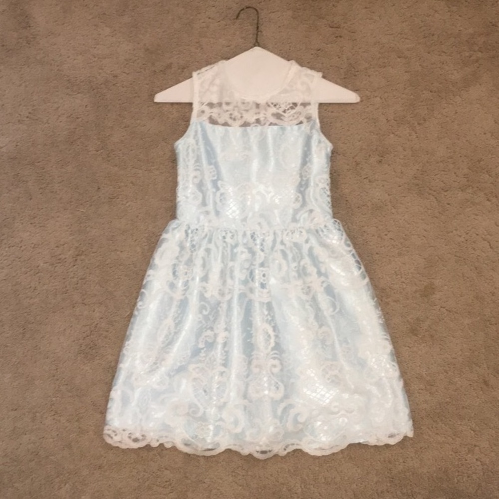 Girls Rare Editions blue and white lace dress